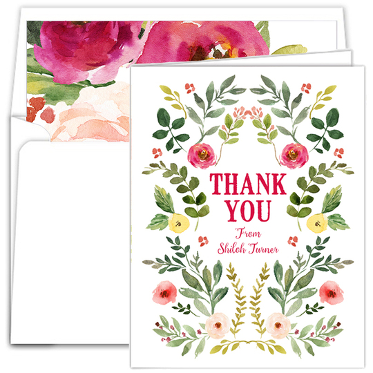 Garden Vines Vertical Folded Thank You Note Cards